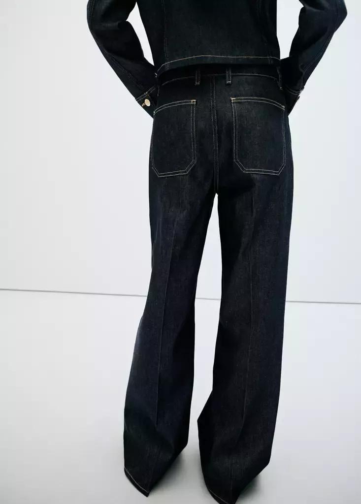 Blue Wide Leg Jeans With Pockets, , large image number 4