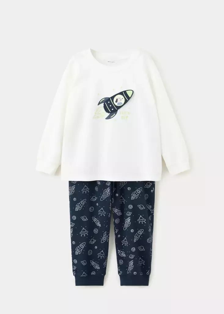 Navy Space Printed Long Pyjamas, , medium