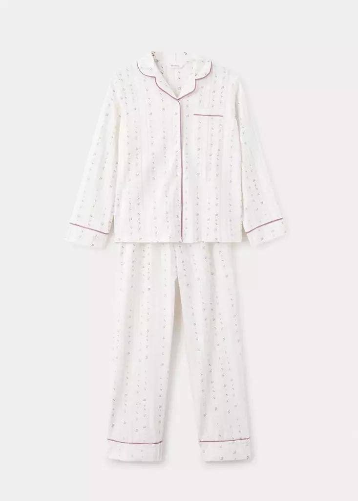 White Floral-Print Pyjama Set, Kids Girls, Natural White, large image number 0
