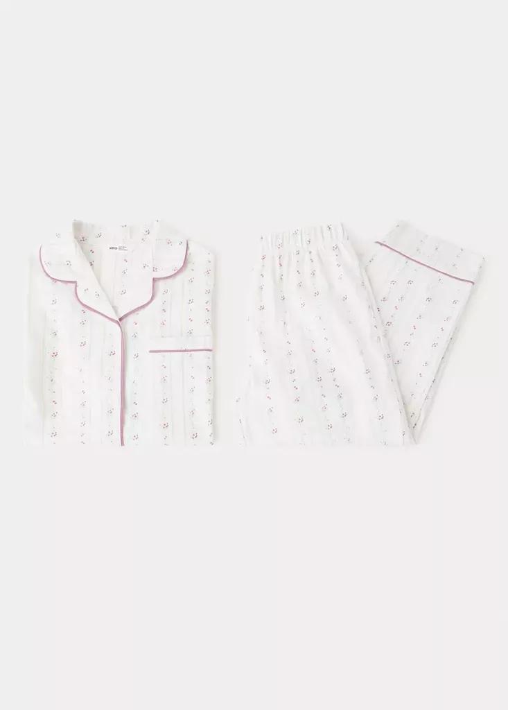 White Floral-Print Pyjama Set, Kids Girls, Natural White, large image number 3