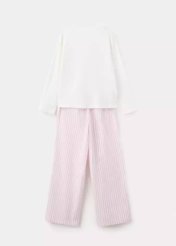 White Full Cotton Pyjama Set With Text, Kids Girl, , medium
