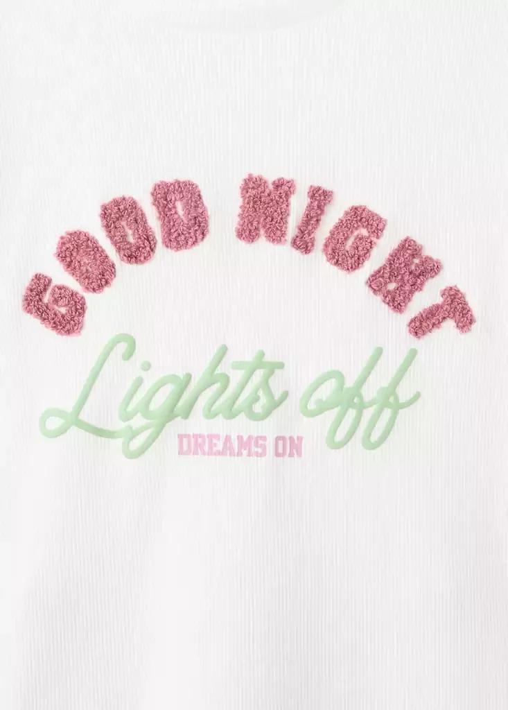 White Full Cotton Pyjama Set With Text, Kids Girl, , medium