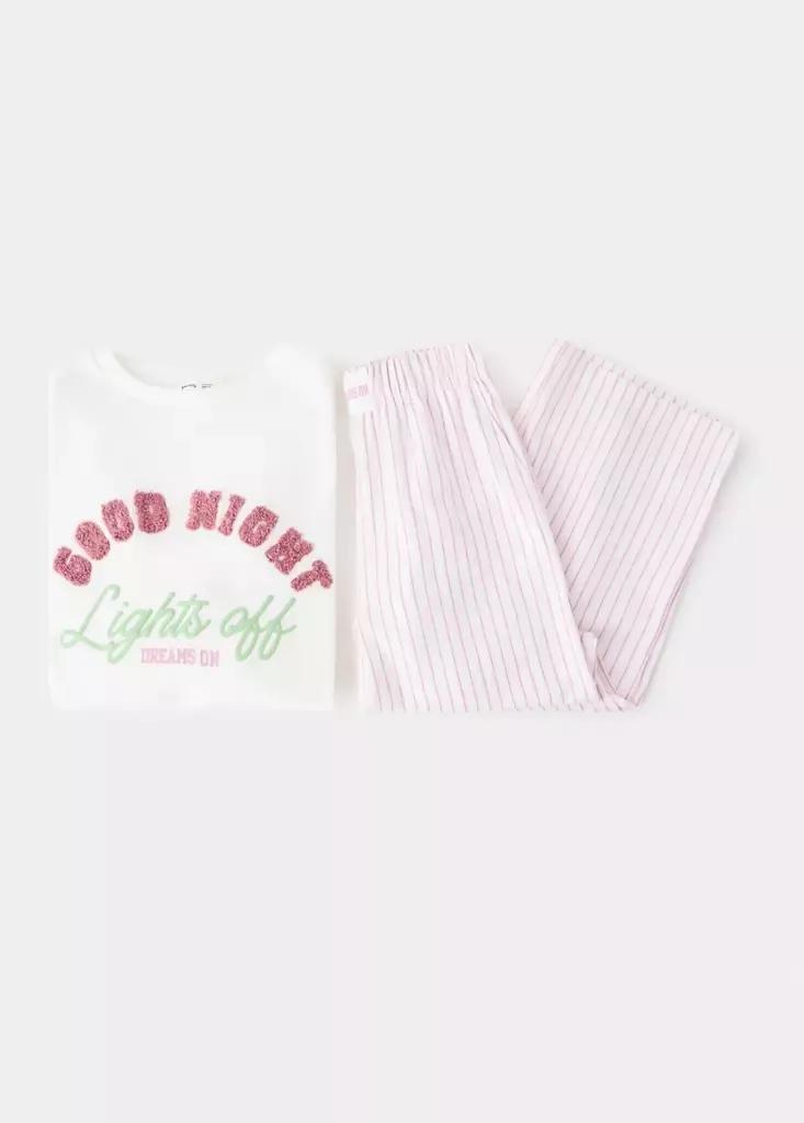 White Full Cotton Pyjama Set With Text, Kids Girl, , large image number 3