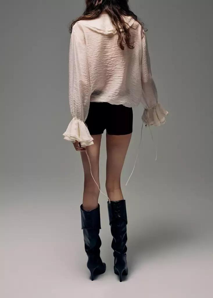Ecru Ruffled Lyocell Blouse, , large image number 2