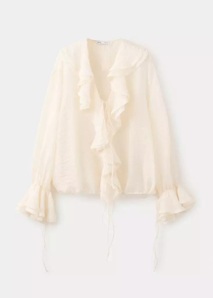 Ecru Ruffled Lyocell Blouse, , large image number 4