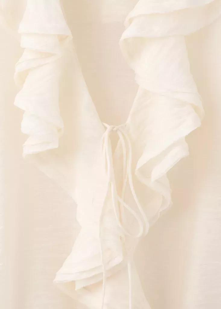Ecru Ruffled Lyocell Blouse, , large image number 5