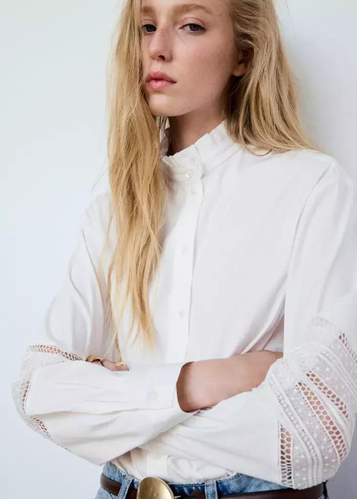White Embroidered Poplin Shirt, , medium