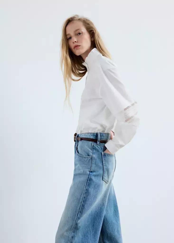 White Embroidered Poplin Shirt, , large image number 4