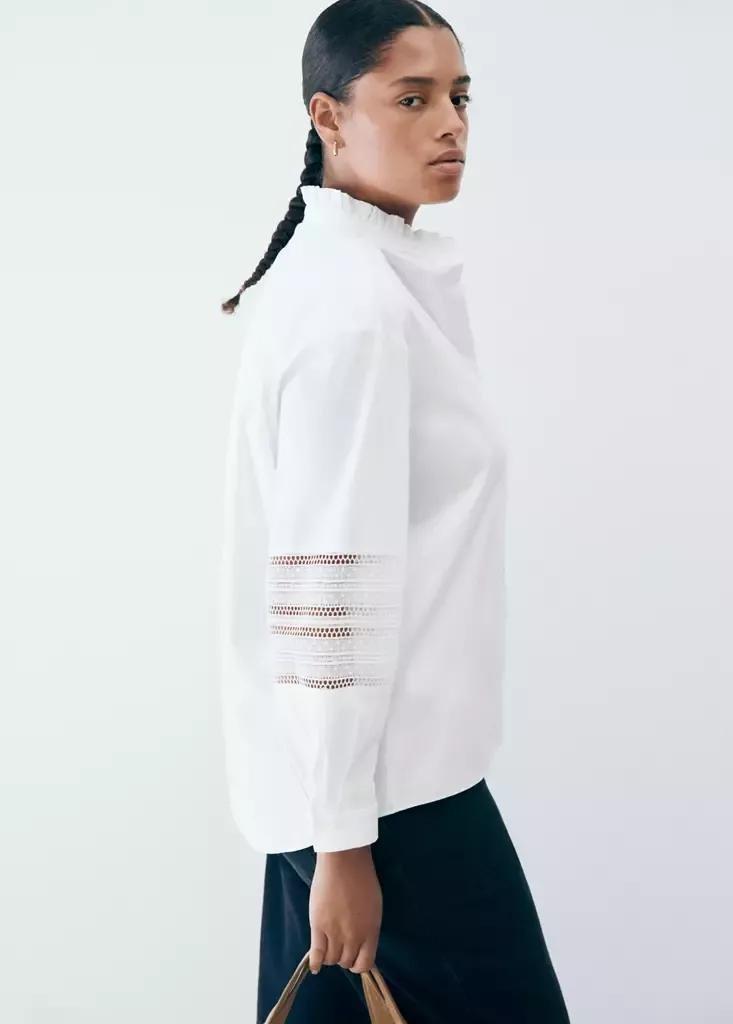 White Embroidered Poplin Shirt, , large image number 5