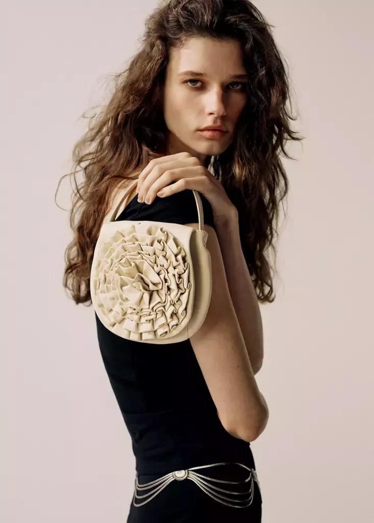 White Embossed Floral Leather Handbag, , medium