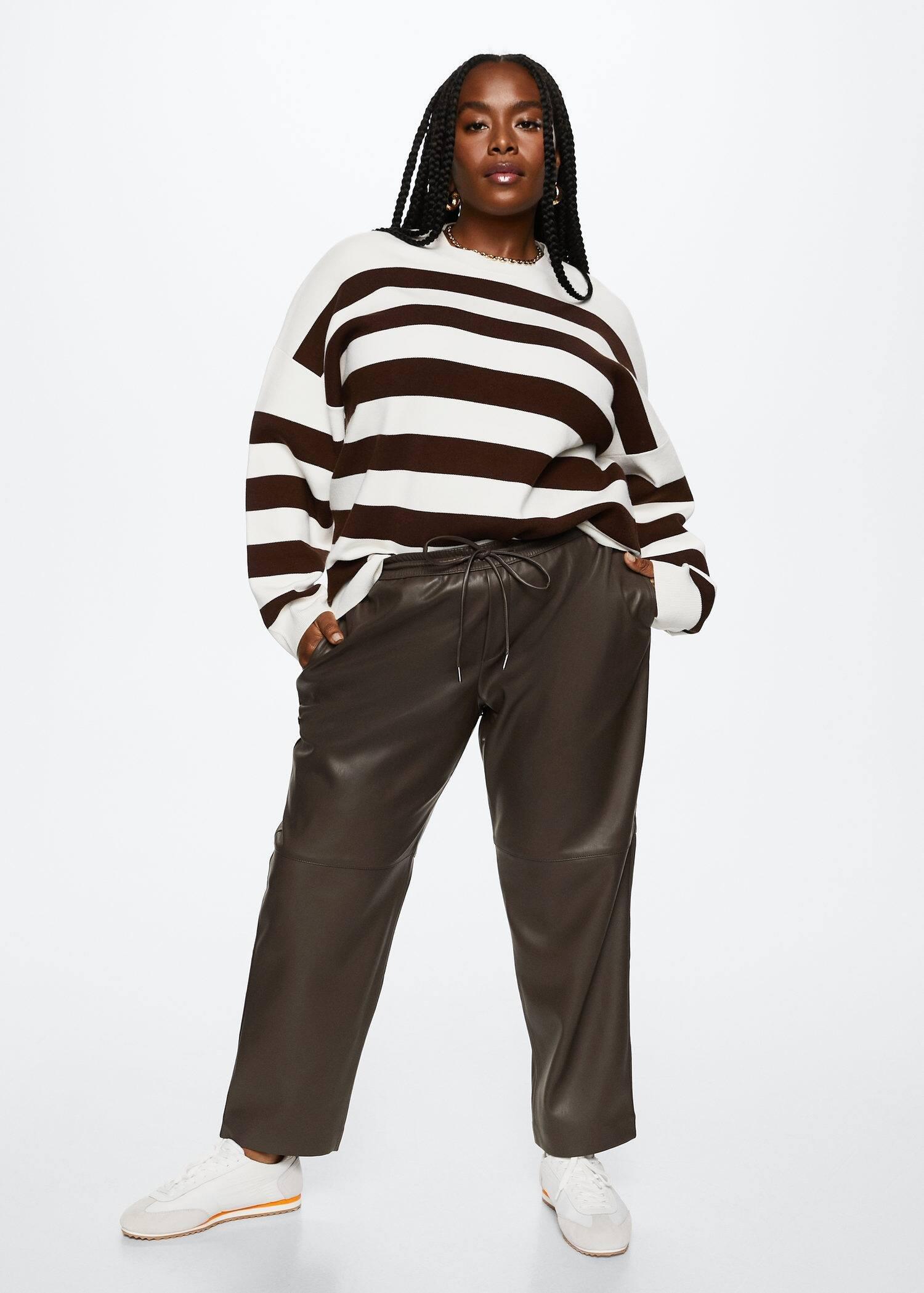 medium brown Leather-effect elastic waist trousers, , large image number 3