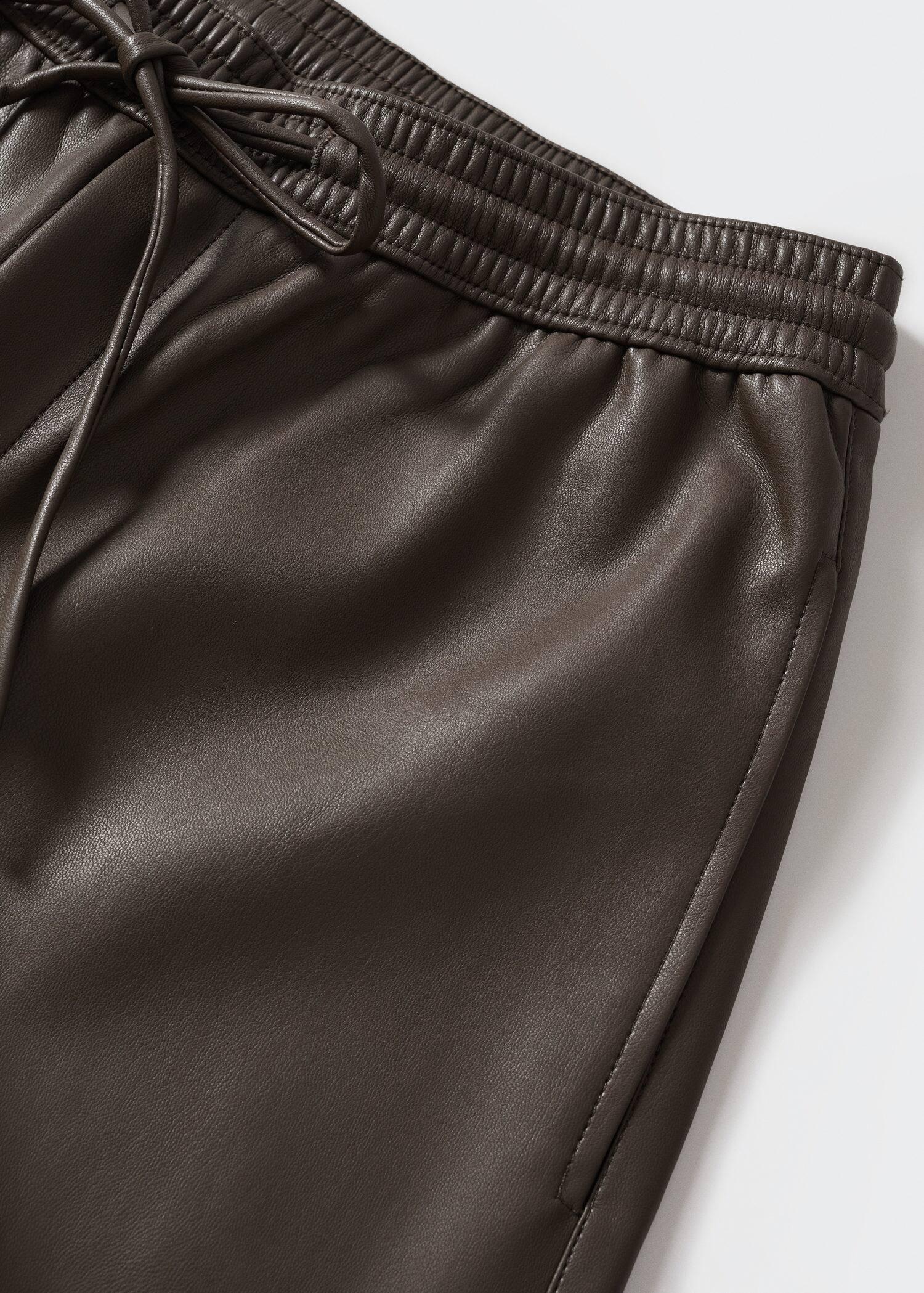 medium brown Leather-effect elastic waist trousers, , large image number 6