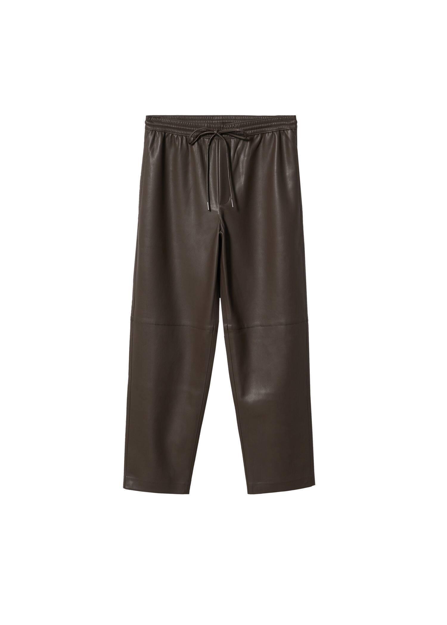 medium brown Leather-effect elastic waist trousers, , large image number 7