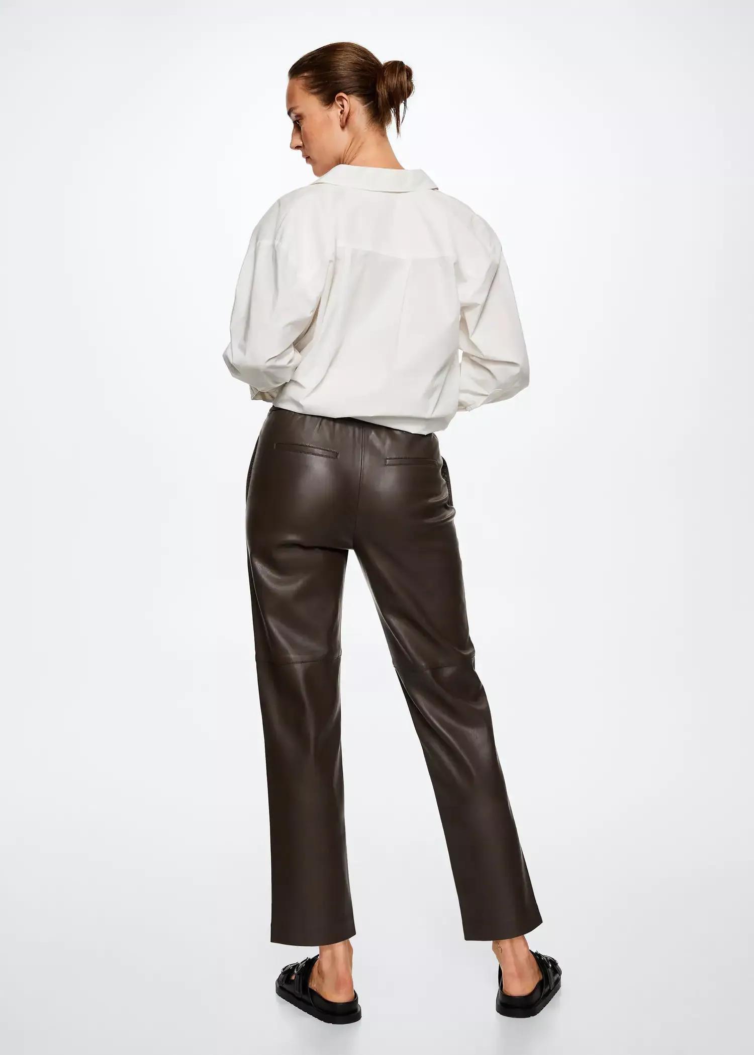 medium brown Leather-effect elastic waist trousers, , large image number 8