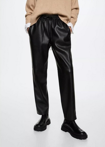 Mango - black Leather-effect elastic waist trousers