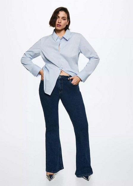 Mango - Blue Mid-Rise Flared Jeans