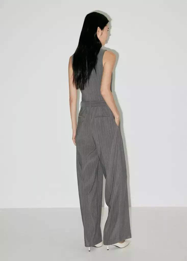 Grey Pinstripe Jumpsuit With Belt, Grey, medium