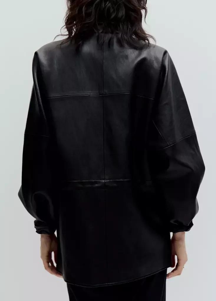 Black Leather Effect Jacket With Collar, Black, medium