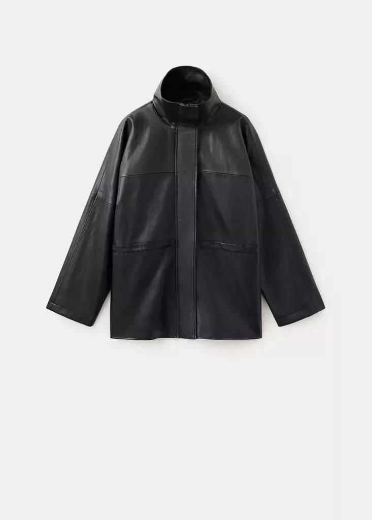 Black Leather Effect Jacket With Collar, Black, large image number 5