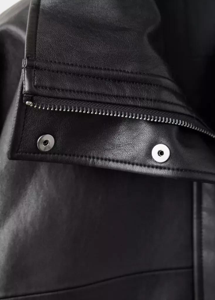Black Leather Effect Jacket With Collar, Black, large image number 6