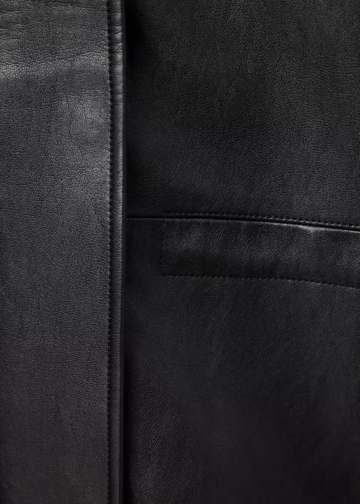 Black Leather Effect Jacket With Collar, Black, large image number 7