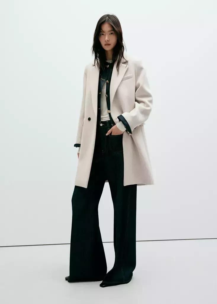 Grey Double-Breasted Wool Coat, Light Pastel Grey, medium