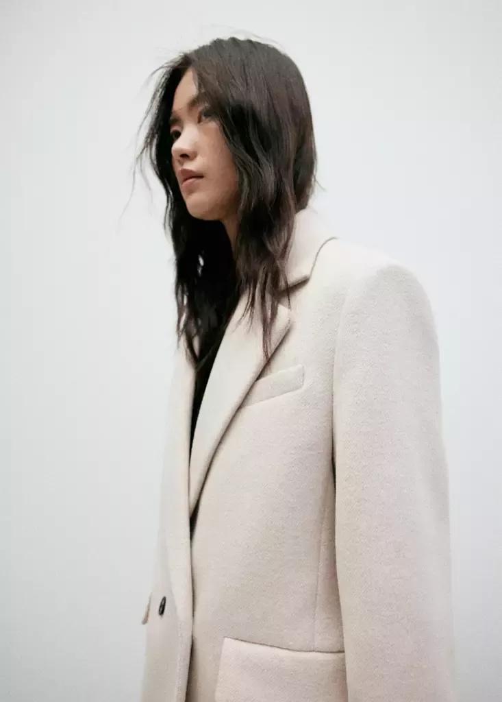 Grey Double-Breasted Wool Coat, Light Pastel Grey, large image number 3