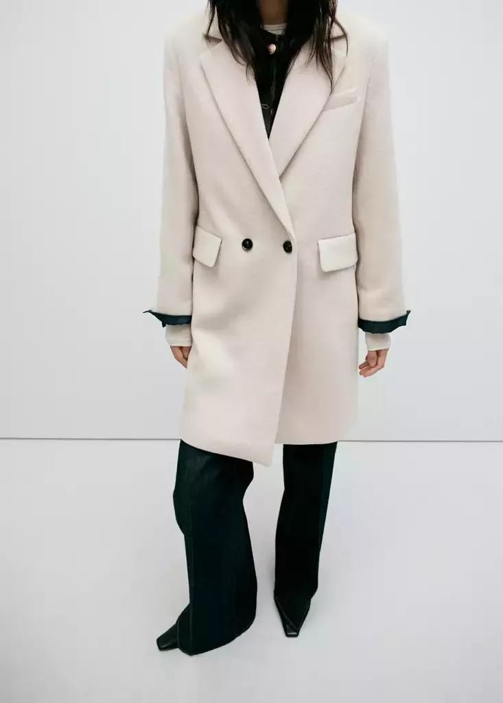 Grey Double-Breasted Wool Coat, Light Pastel Grey, large image number 4