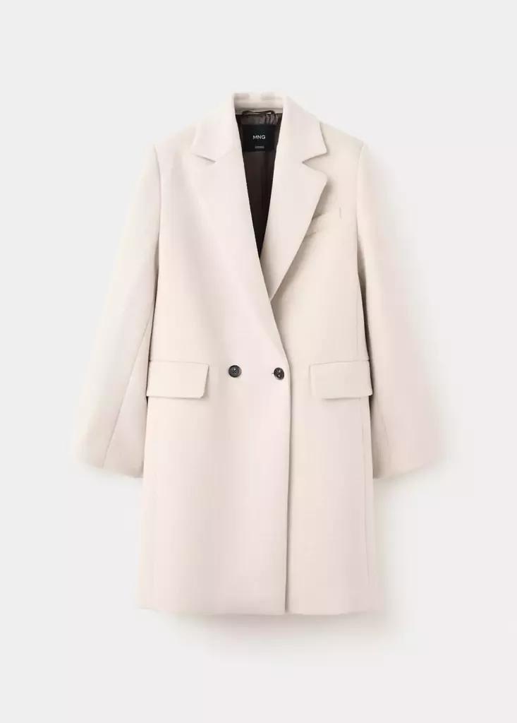Grey Double-Breasted Wool Coat, Light Pastel Grey, large image number 5