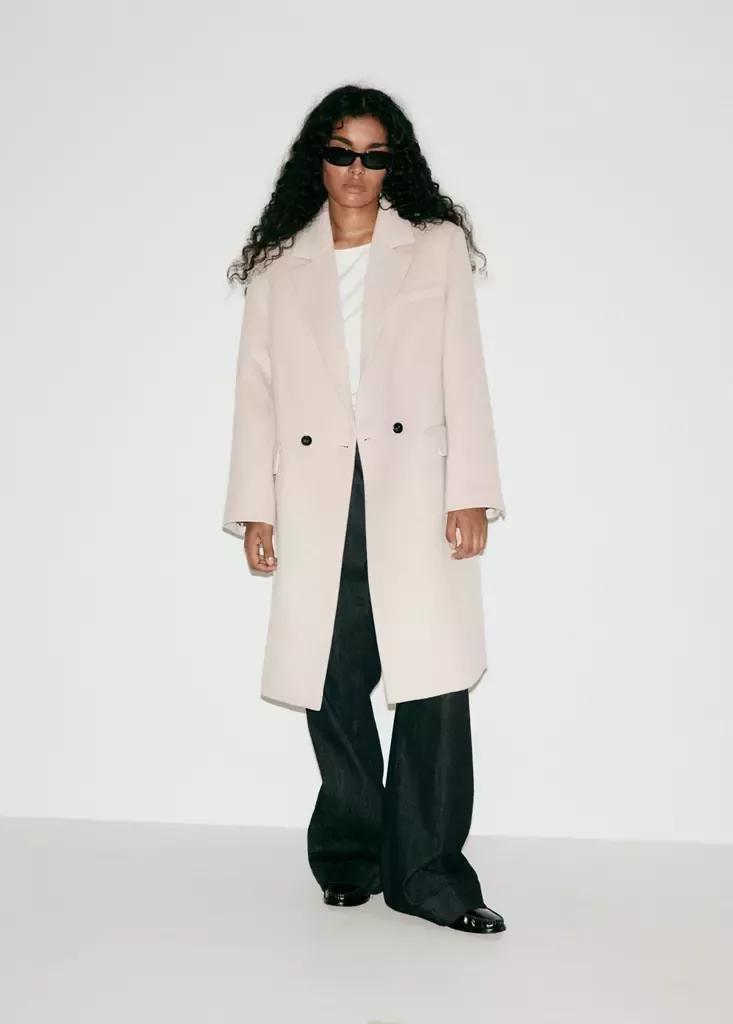 Grey Double-Breasted Wool Coat, Light Pastel Grey, large image number 9