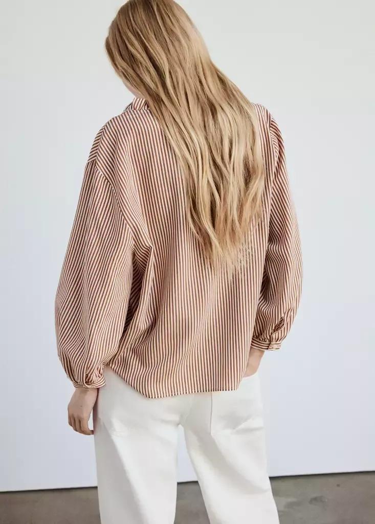 Brown Striped Blouse With Frill Detail, , large image number 2
