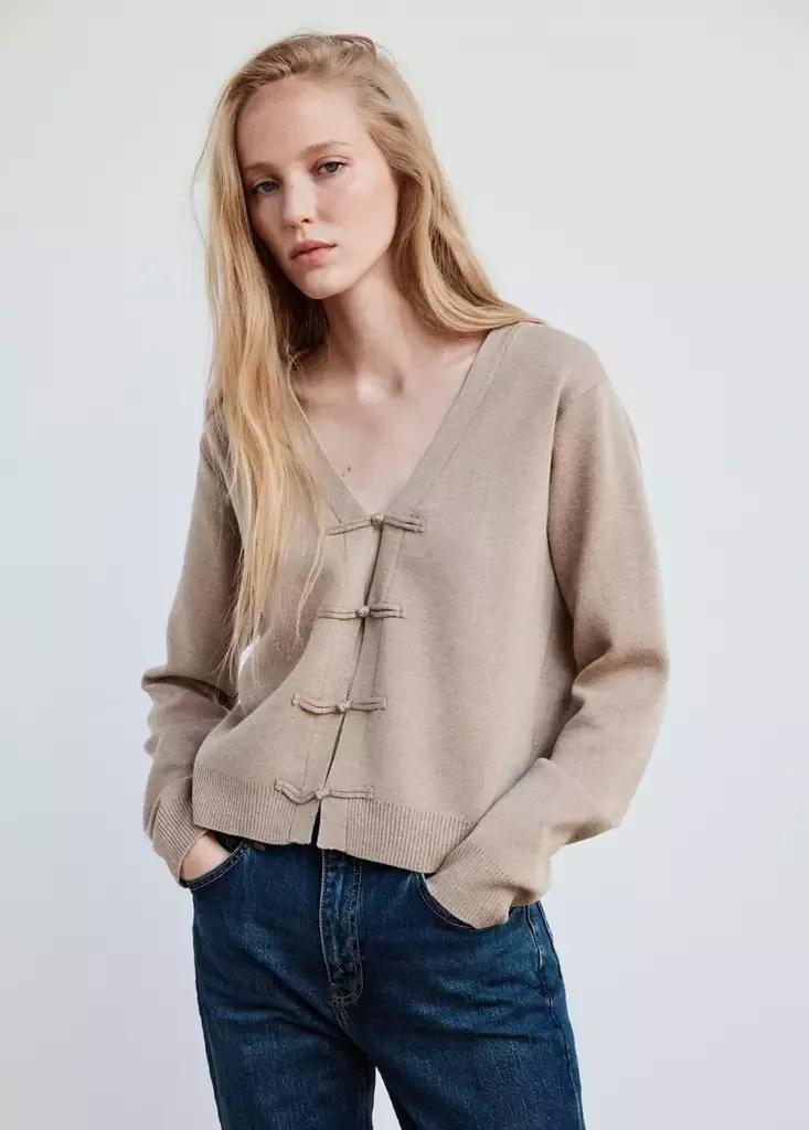 Brown Toggle Knit Cardigan, Medium Brown, medium