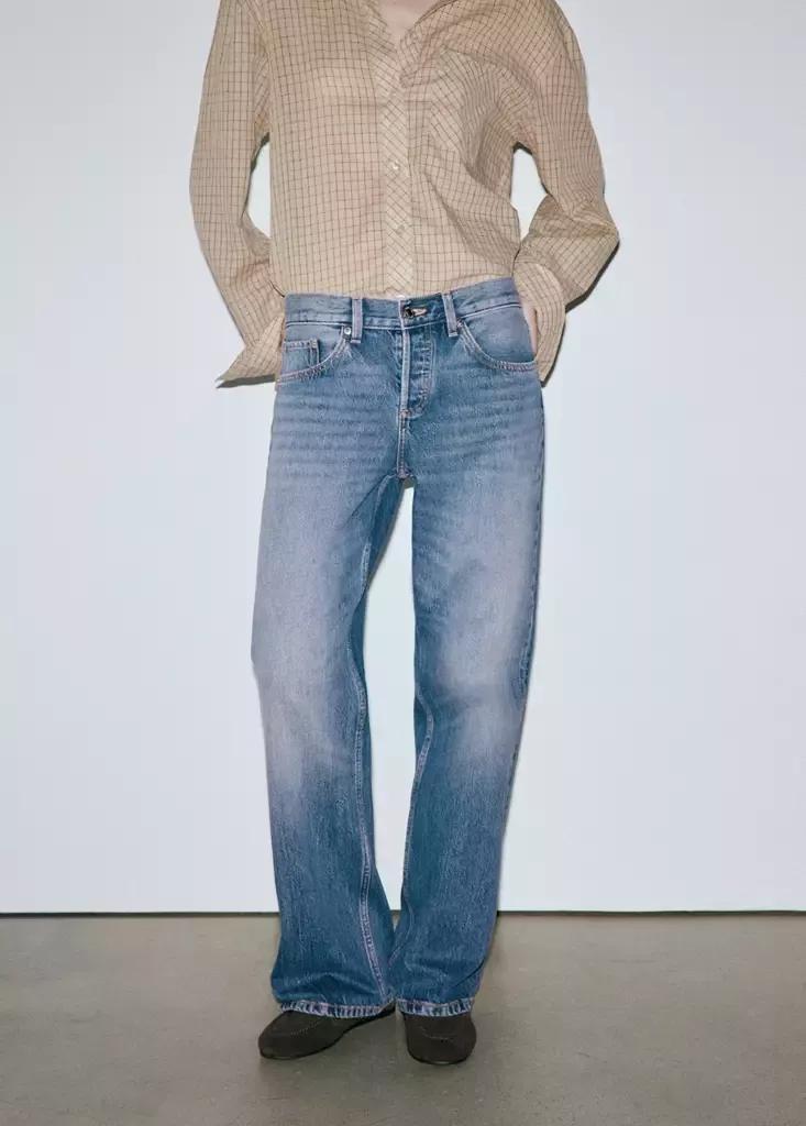 Blue Straight Low-Waist Jeans, Open Blue, medium