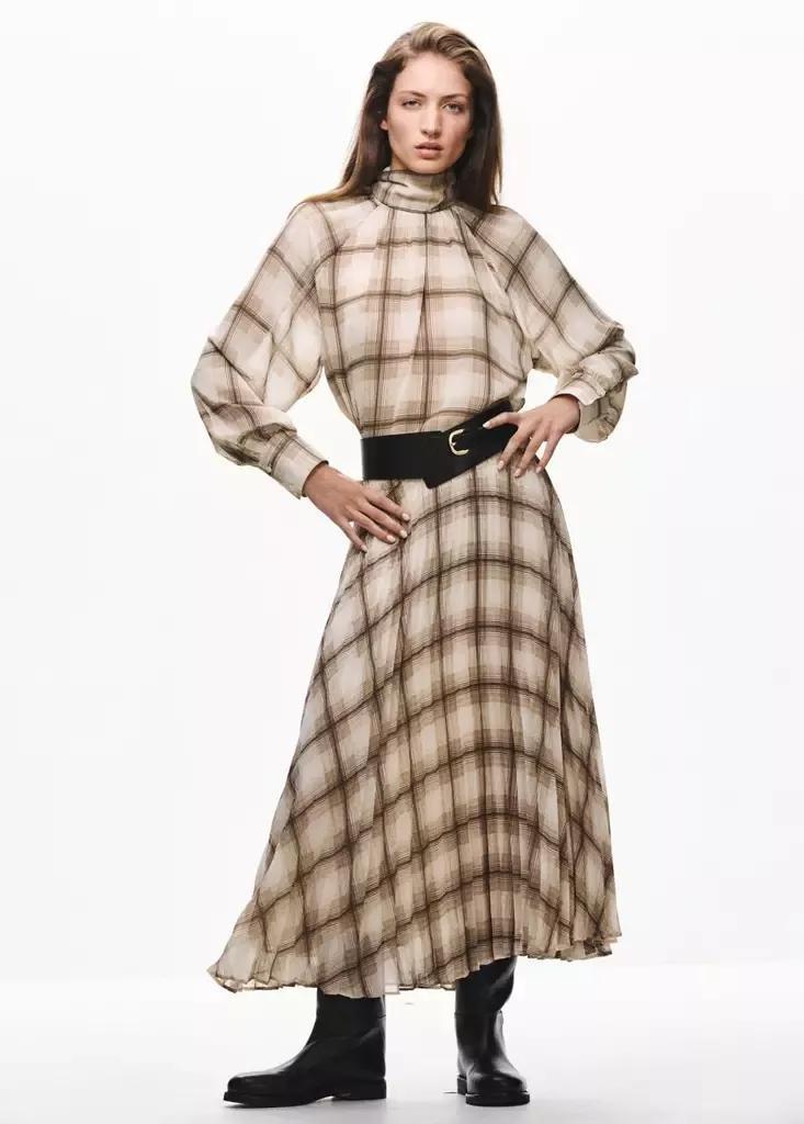 Brown Checked Print Blouse, Brown, medium
