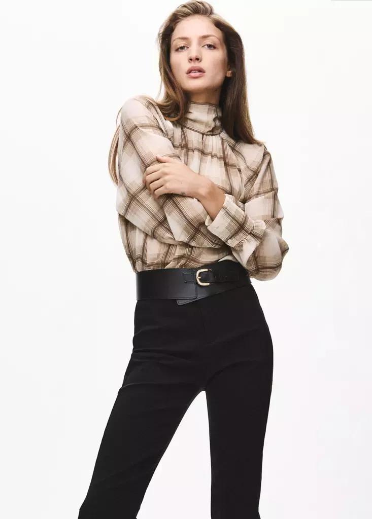 Brown Checked Print Blouse, Brown, large image number 4