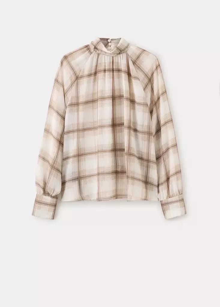 Brown Checked Print Blouse, Brown, large image number 5
