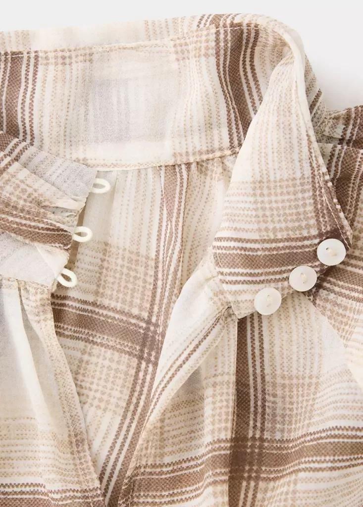 Brown Checked Print Blouse, Brown, large image number 6