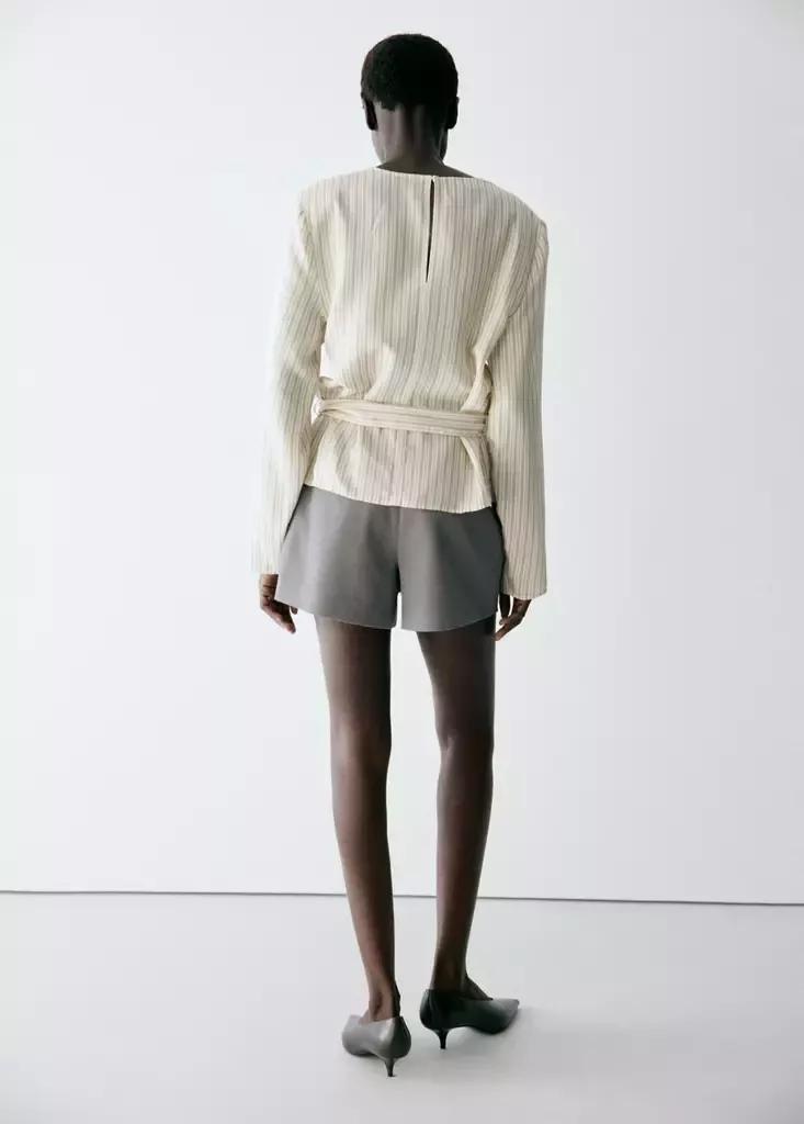 Beige Blouse With Tie At The Waist, Light Beige, large image number 2