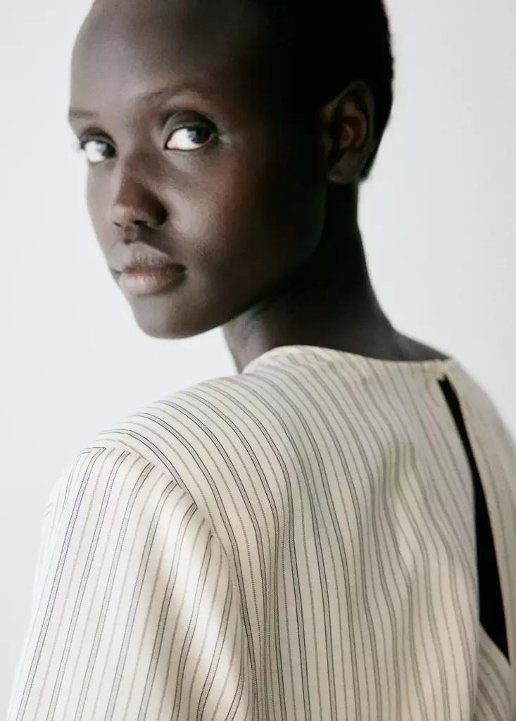 Beige Blouse With Tie At The Waist, Light Beige, large image number 4