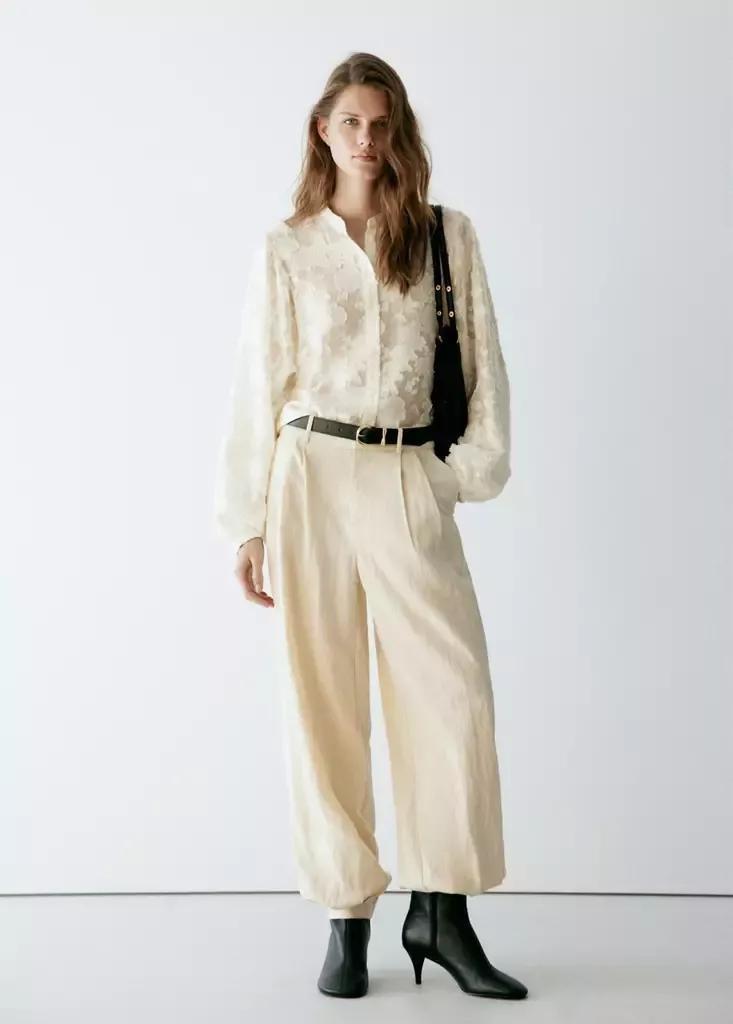 White Lyocell Blouse With Embroidered Details, Natural White, medium
