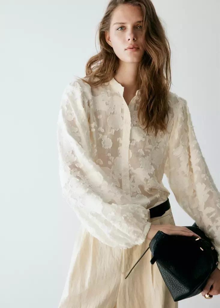 White Lyocell Blouse With Embroidered Details, Natural White, medium