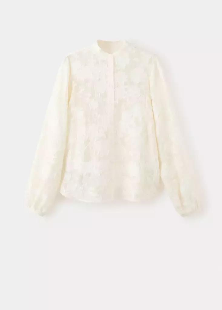 White Lyocell Blouse With Embroidered Details, Natural White, large image number 4