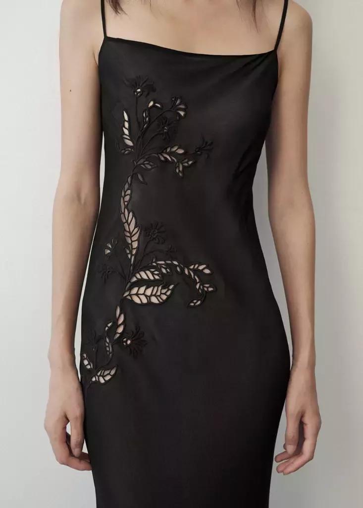 Black Embroidered Cutwork Combined Dress, Black, large image number 3