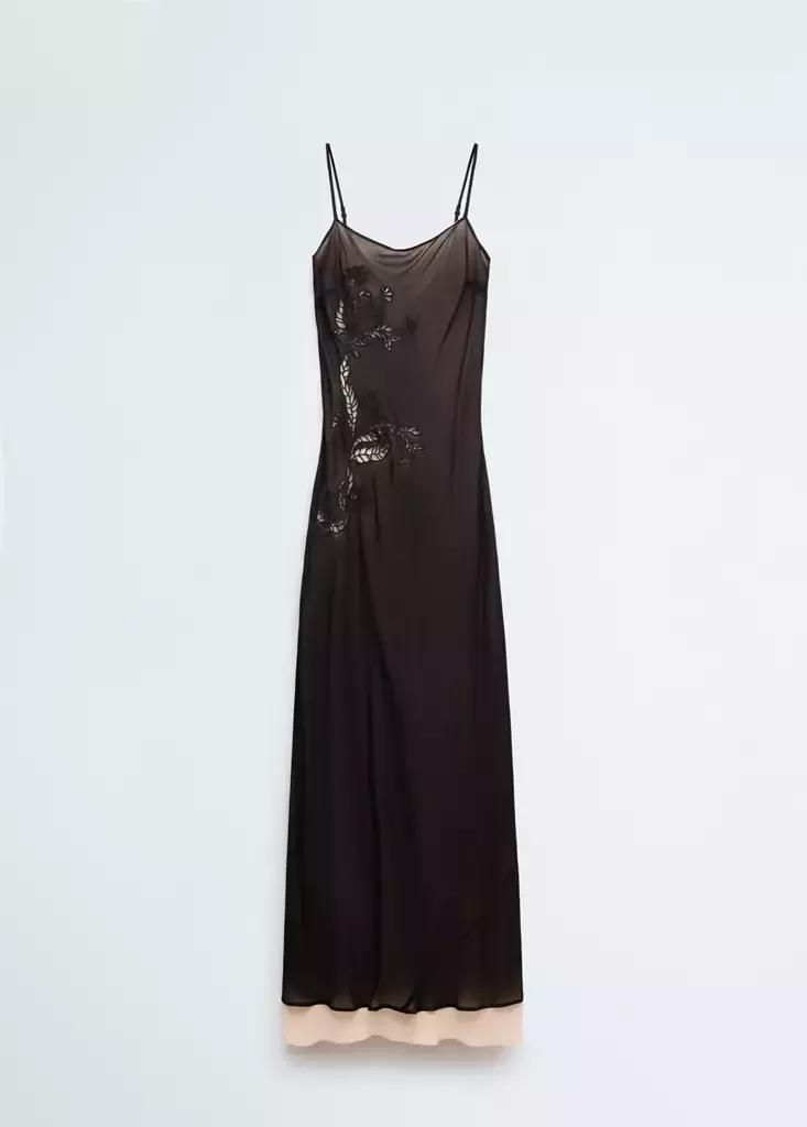 Black Embroidered Cutwork Combined Dress, Black, large image number 4