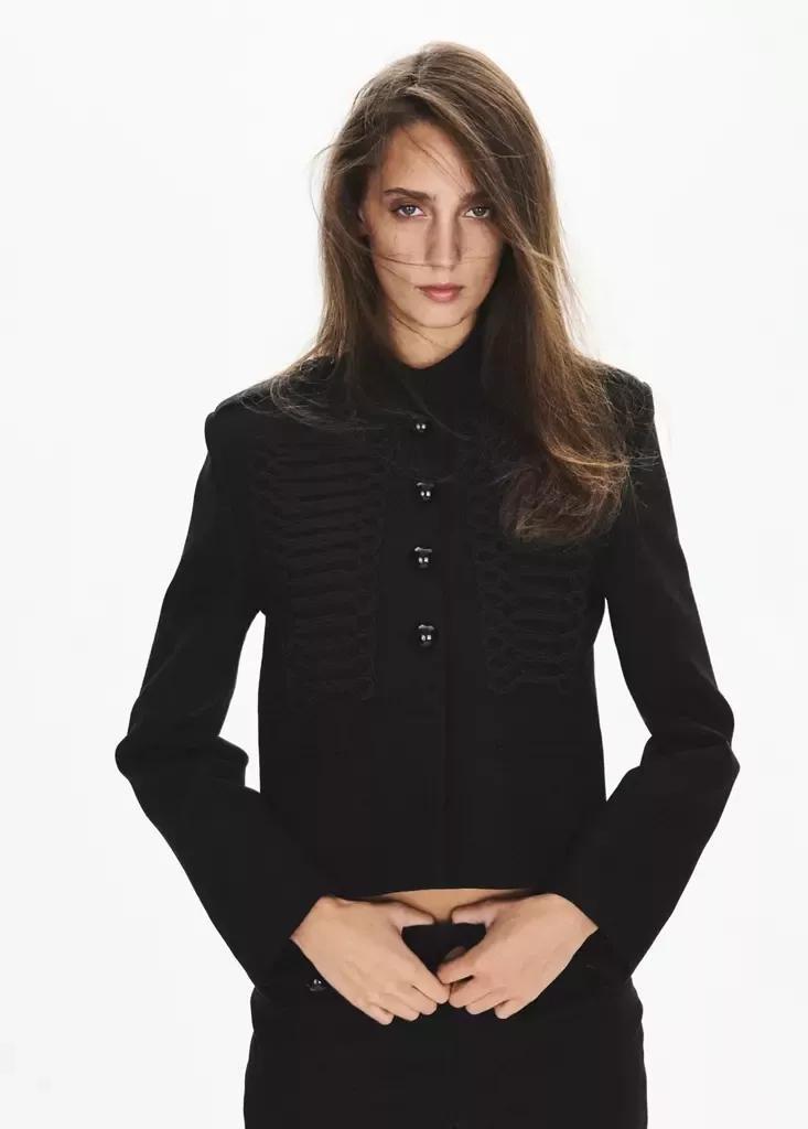 Black Jacket With Stand-Up Collar And Toggle Fastenings, , large image number 3