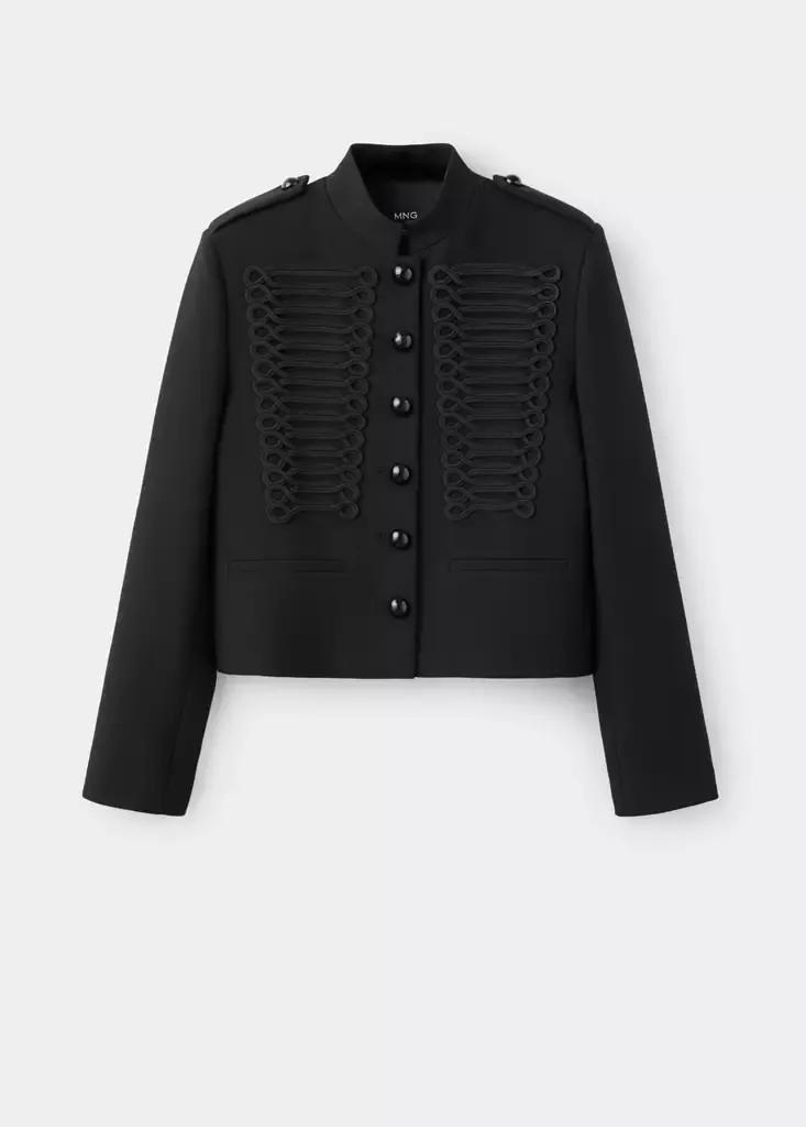 Black Jacket With Stand-Up Collar And Toggle Fastenings, , large image number 5