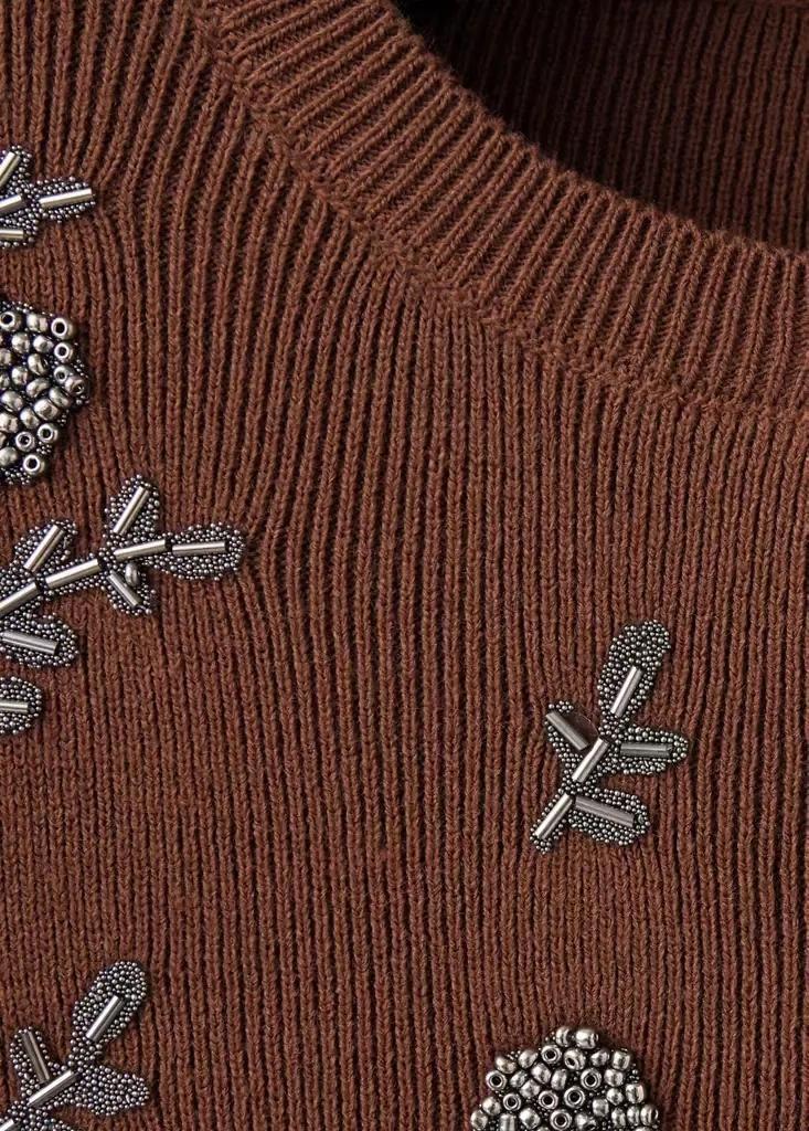 Brown Embroidered Beaded Knit Cardigan, Brown, large image number 5