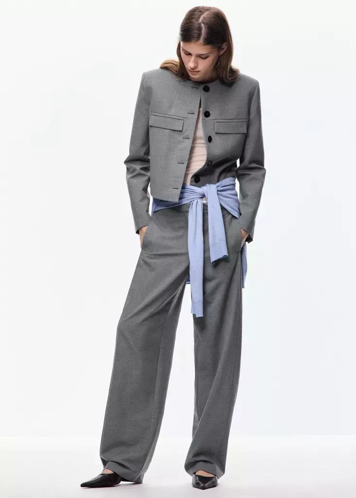 Grey Straight-Leg Trousers With Seam Detail, Grey, medium
