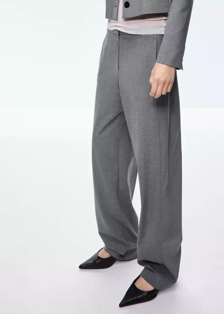 Grey Straight-Leg Trousers With Seam Detail, Grey, medium