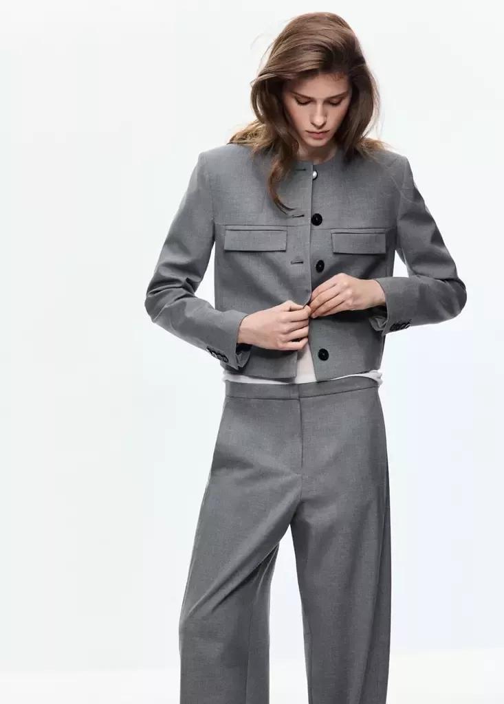 Grey Straight-Leg Trousers With Seam Detail, Grey, large image number 3
